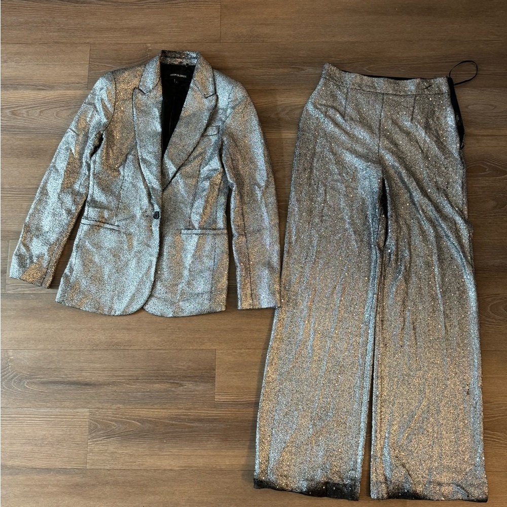 Sparkling suit.  Blazer size Small and pant size medium.